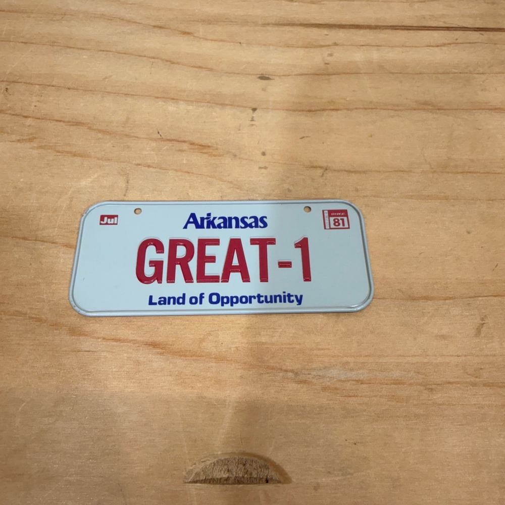 Arkansas Bicycle License Plate Blue Red White Great-1 Land of Opportunity 1981